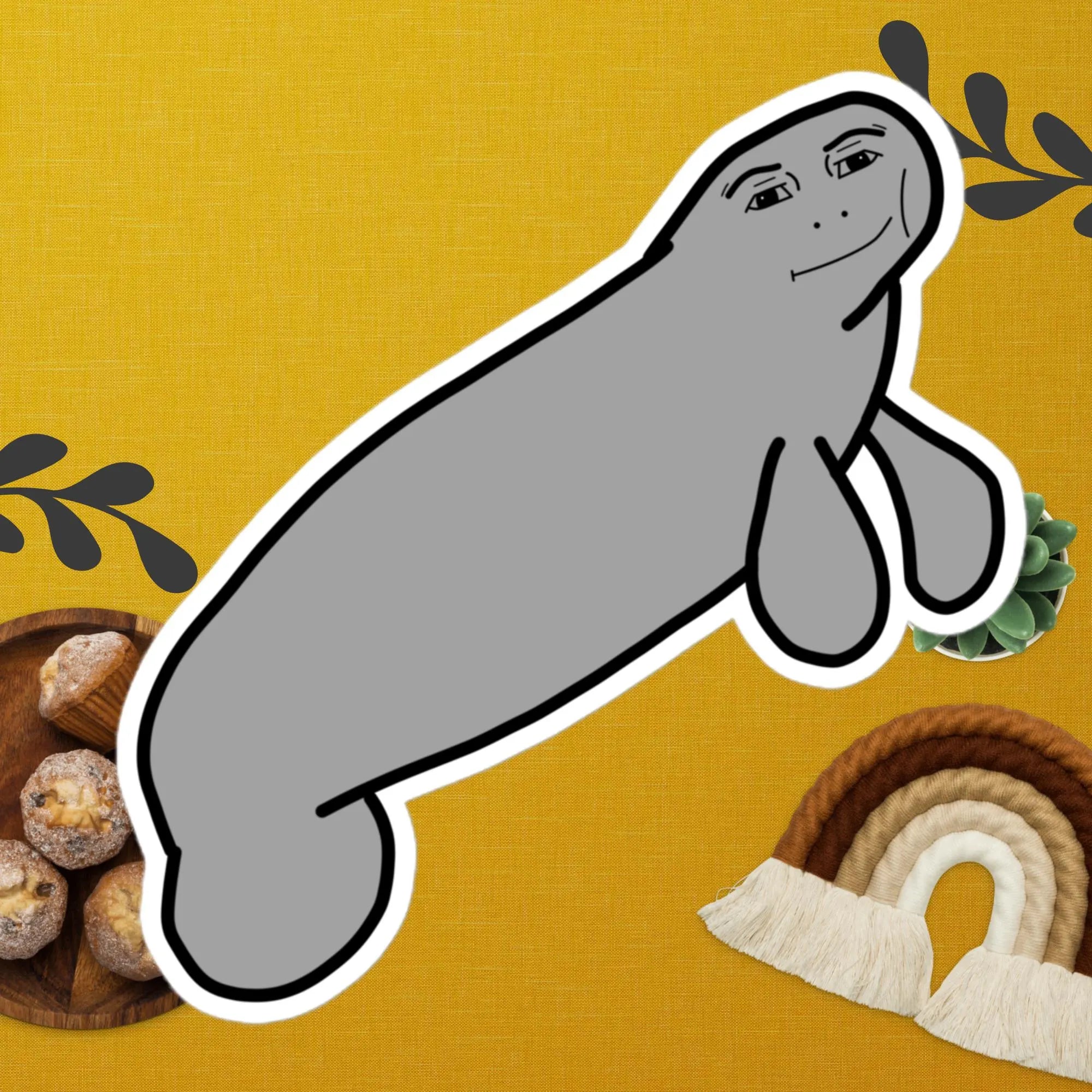 Manatee Sticker, Hand Drawn Vinyl decal, Funny Gift, Meme Sticker