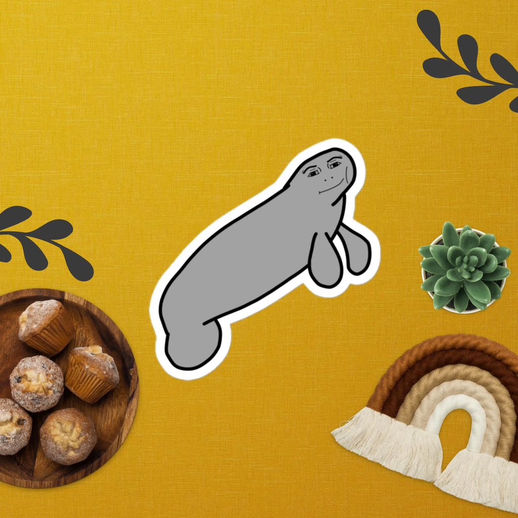 Manatee Sticker, Hand Drawn Vinyl decal, Funny Gift, Meme Sticker