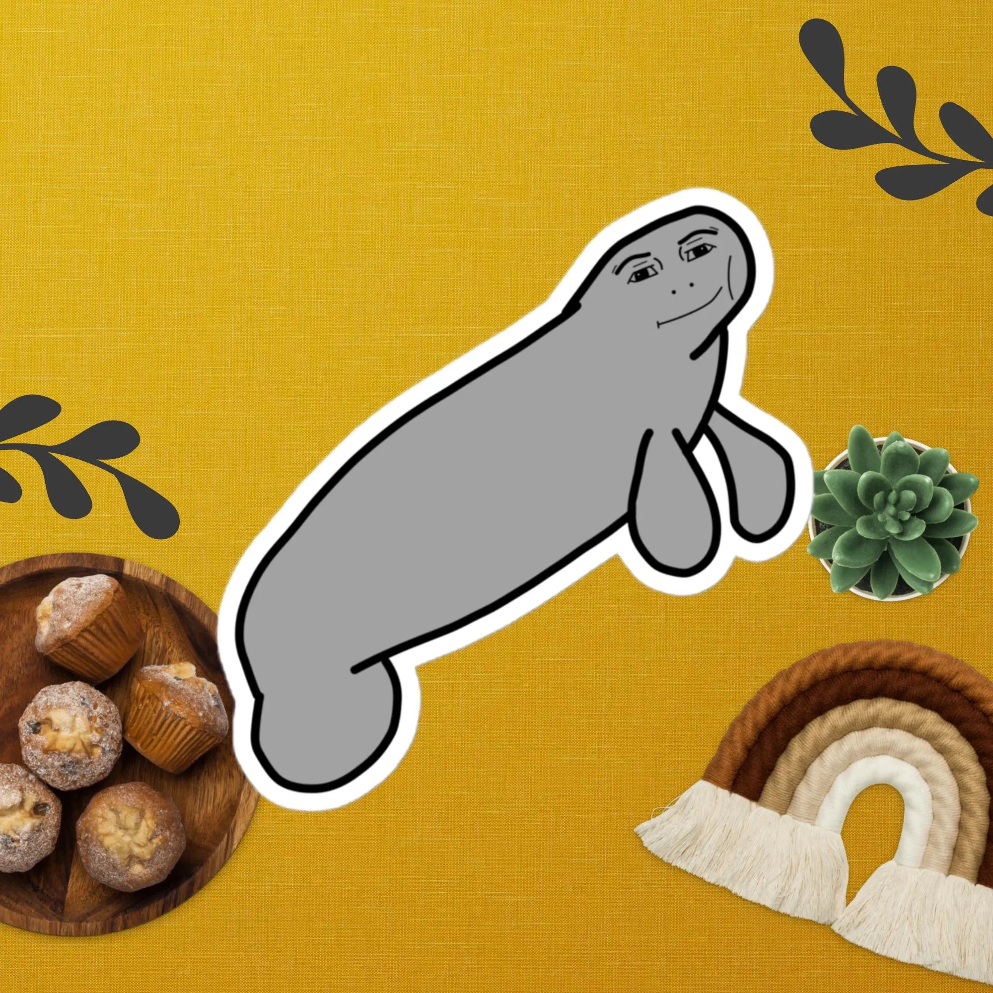 Manatee Sticker, Hand Drawn Vinyl decal, Funny Gift, Meme Sticker