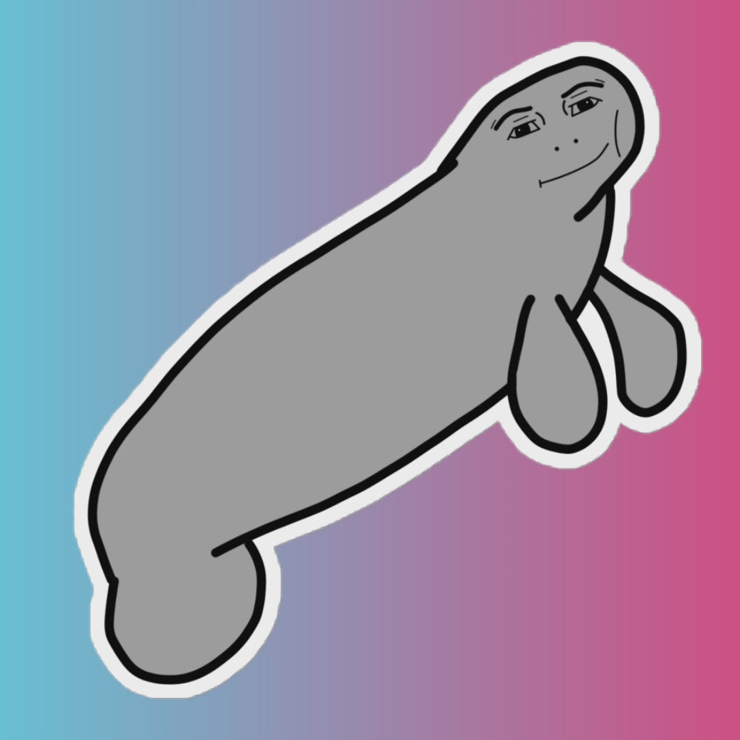 Manatee Sticker, Hand Drawn Vinyl decal, Funny Gift, Meme Sticker