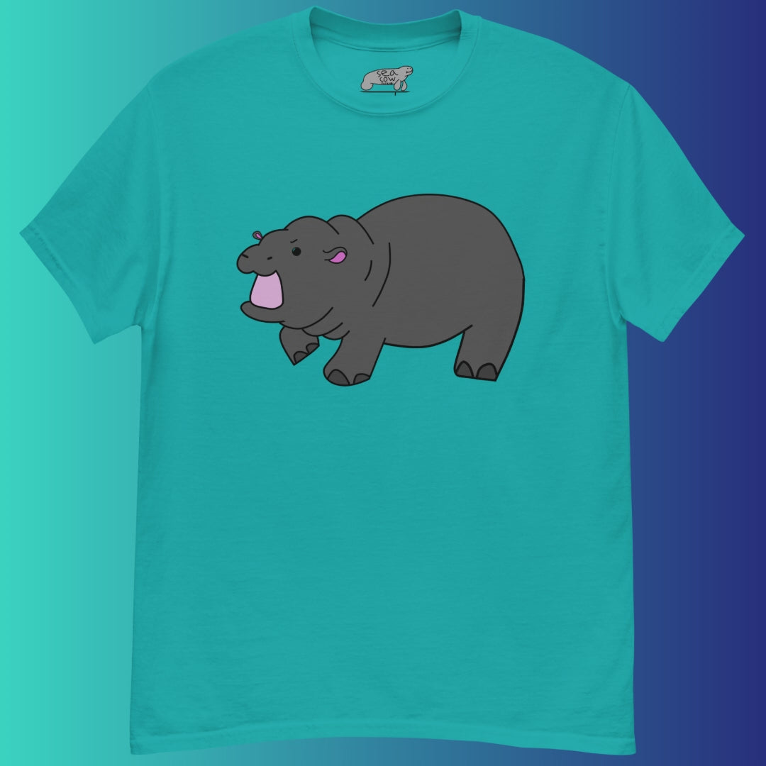 Hand-Drawn Pygmy Hippo T-Shirt | Silly Animal Graphic Tee | Cute Hippo Gift | 100% Cotton